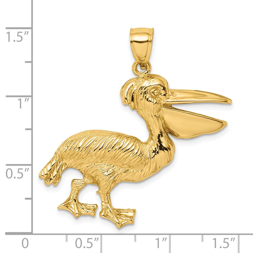 14k Yellow Gold 36.7 mm Textured Pelican Charm (8.32 grams)