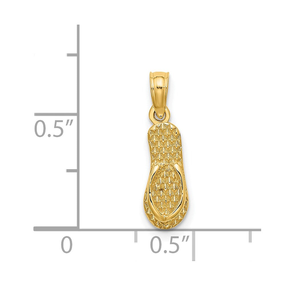 14k Yellow Gold 5.25 mm 3D LBI (Long Beach Island) Single Flip-flop Charm (0.64 grams)