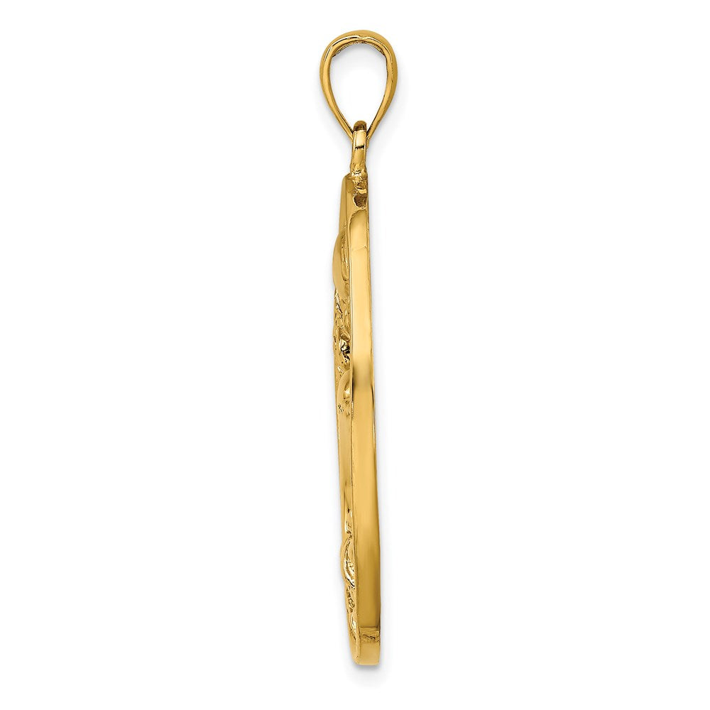 14k Yellow Gold 21.7 mm Dolphin Jumping in Ocean Scene Charm (5.87 grams)