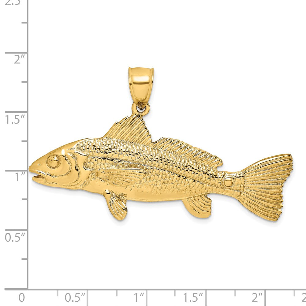 14k Yellow Gold 51.3 mm 3-D Red Fish Charm (19 grams)