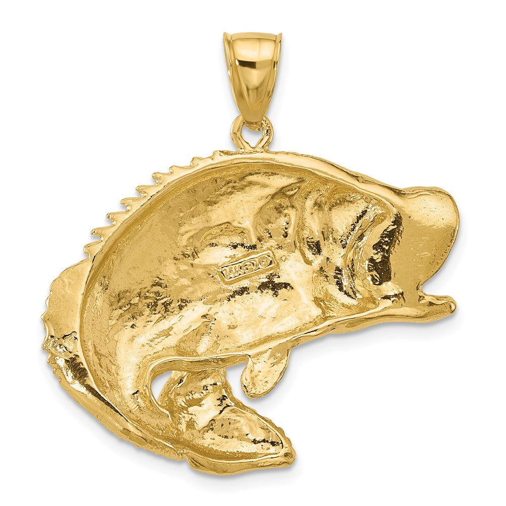 14k Yellow Gold 36.2 mm 2-D Bass Fish Jumping Charm (11.31 grams)