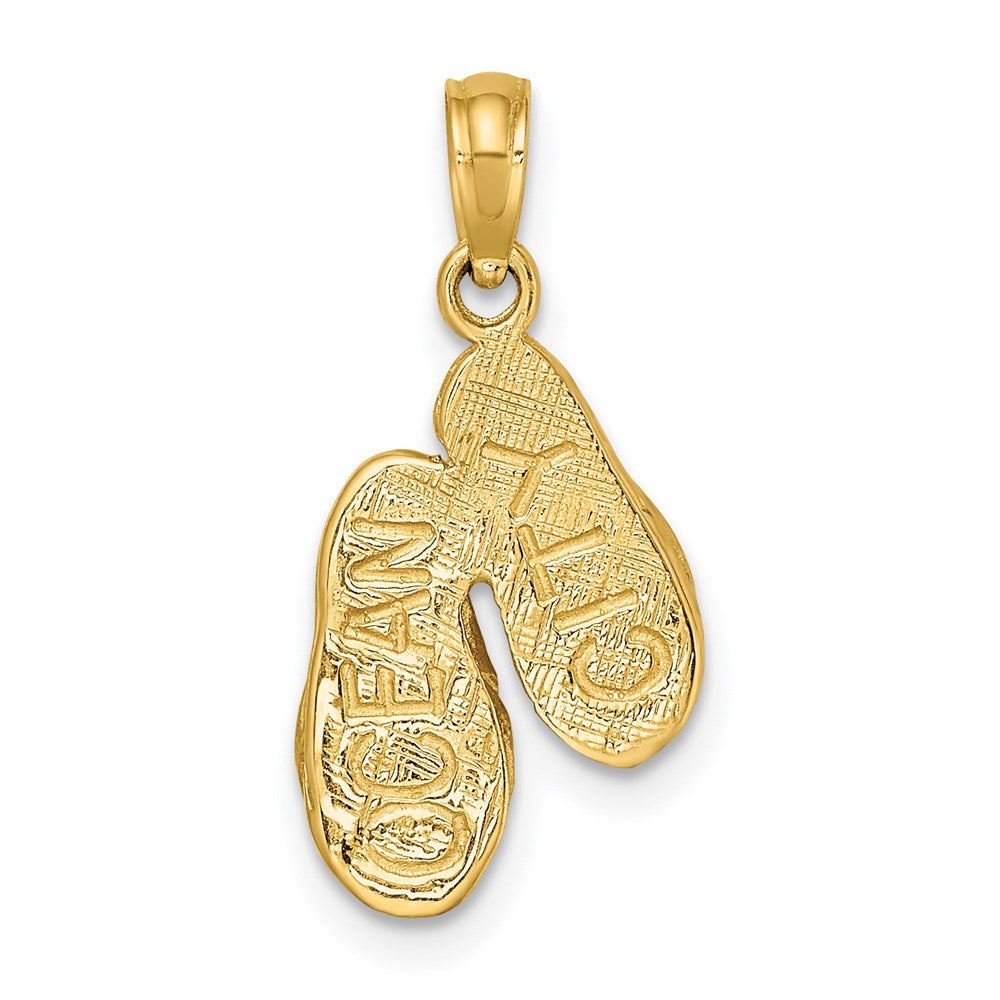14k Yellow Gold 10.75 mm 3D OCEAN CITY Double Flip-flop Charm (1.05 grams)