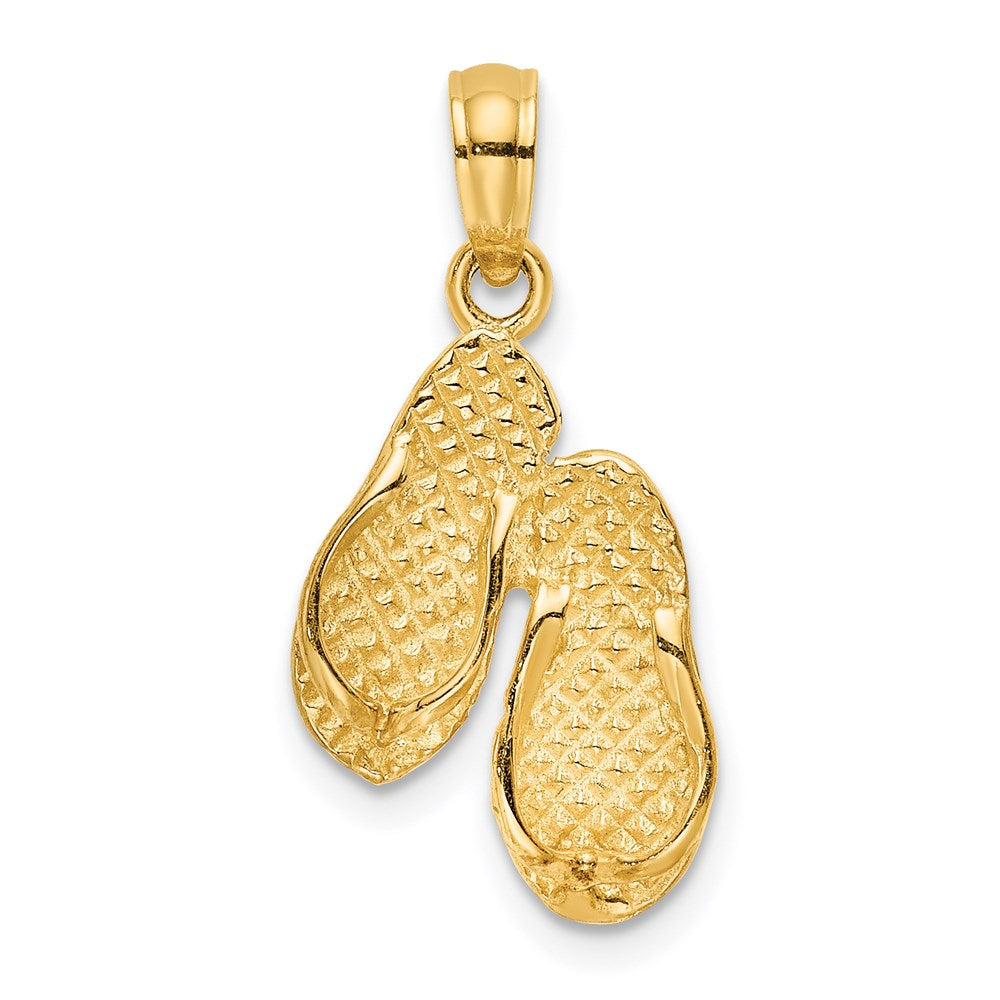 14k Yellow Gold 10.75 mm 3D OCEAN CITY Double Flip-flop Charm (1.05 grams)