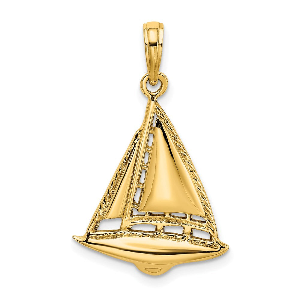 14k Yellow Gold 16.8 mm 2-D Sailboat Charm (1.91 grams)