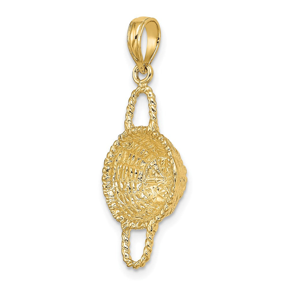 14k Yellow Gold 12.4 mm 3-D 2 Handles Round Basket Charm (2.38 grams)
