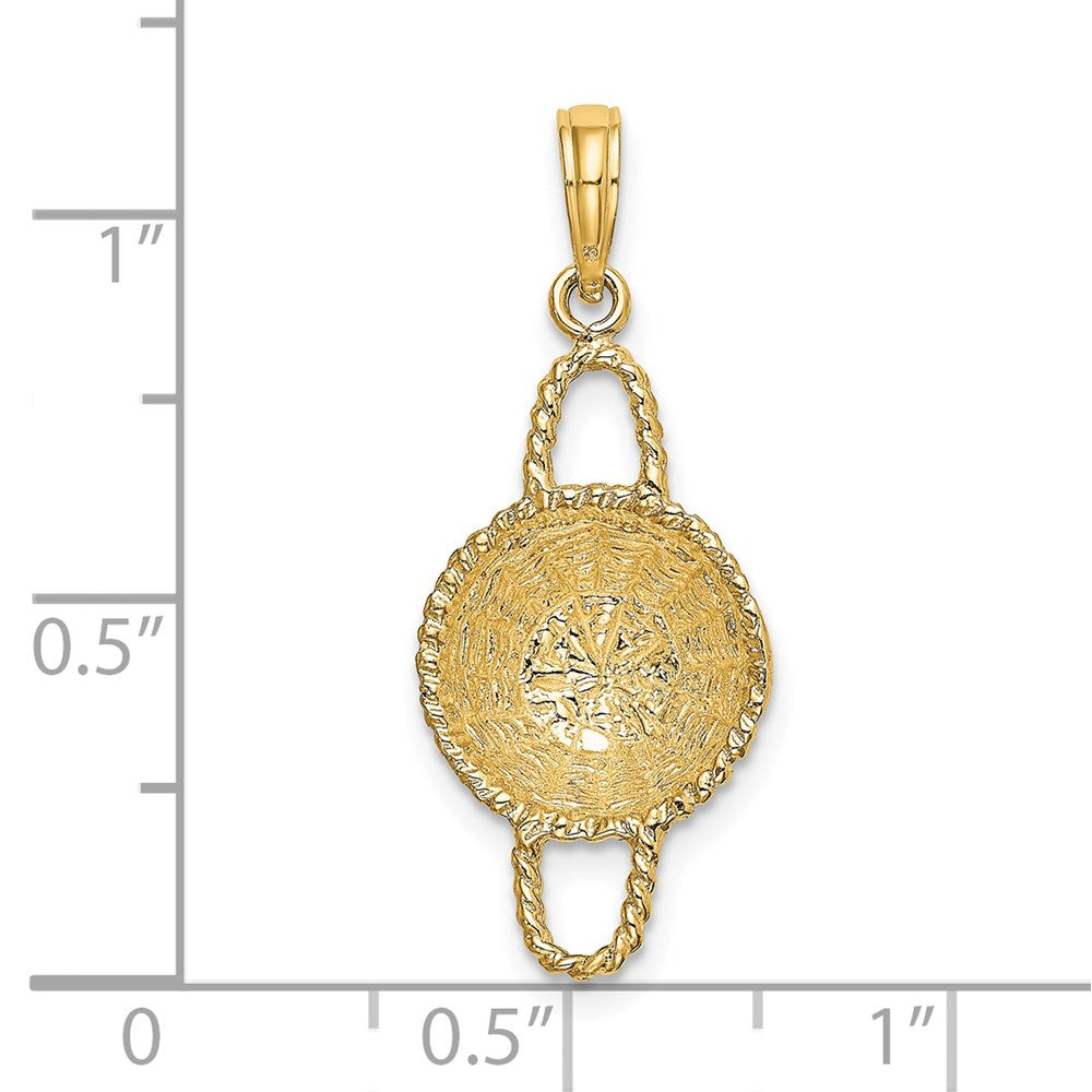 14k Yellow Gold 12.4 mm 3-D 2 Handles Round Basket Charm (2.38 grams)