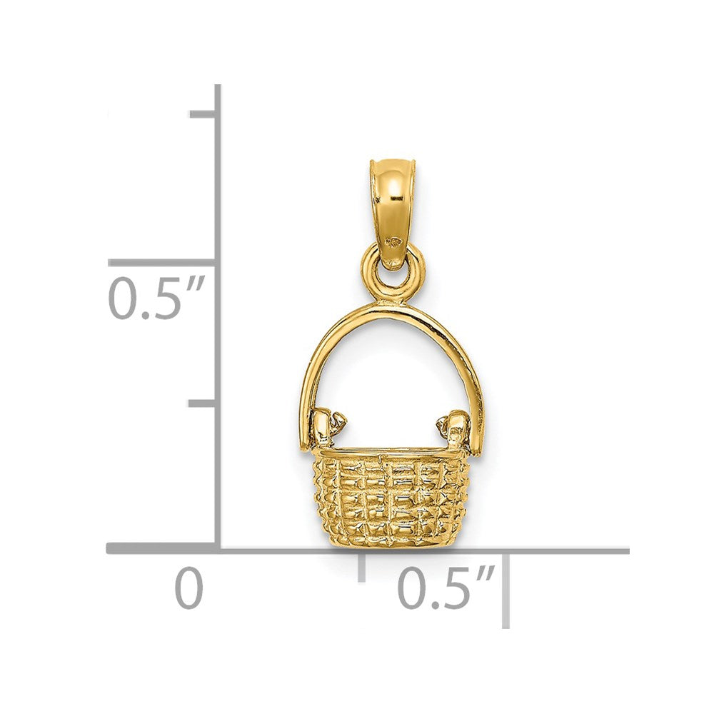 14k Yellow Gold 8.7 mm 3-D Moveable Handle Basket Charm (1.35 grams)