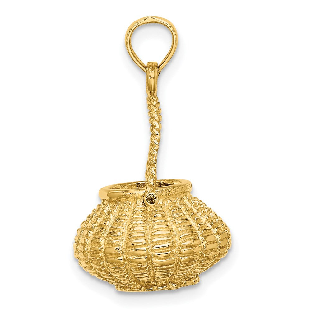 14k Yellow Gold 14.2 mm 3-D Moveable Handle Flower Basket Charm (6.13 grams)