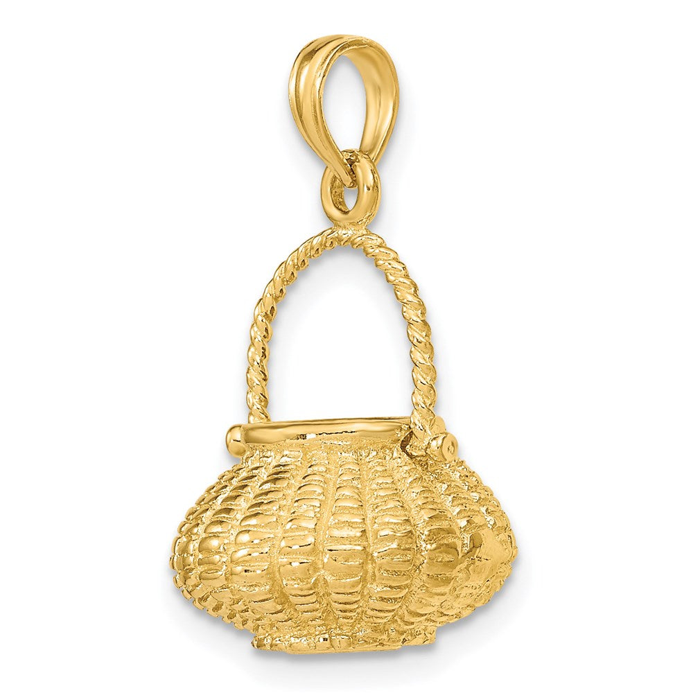 14k Yellow Gold 14.2 mm 3-D Moveable Handle Flower Basket Charm (6.13 grams)