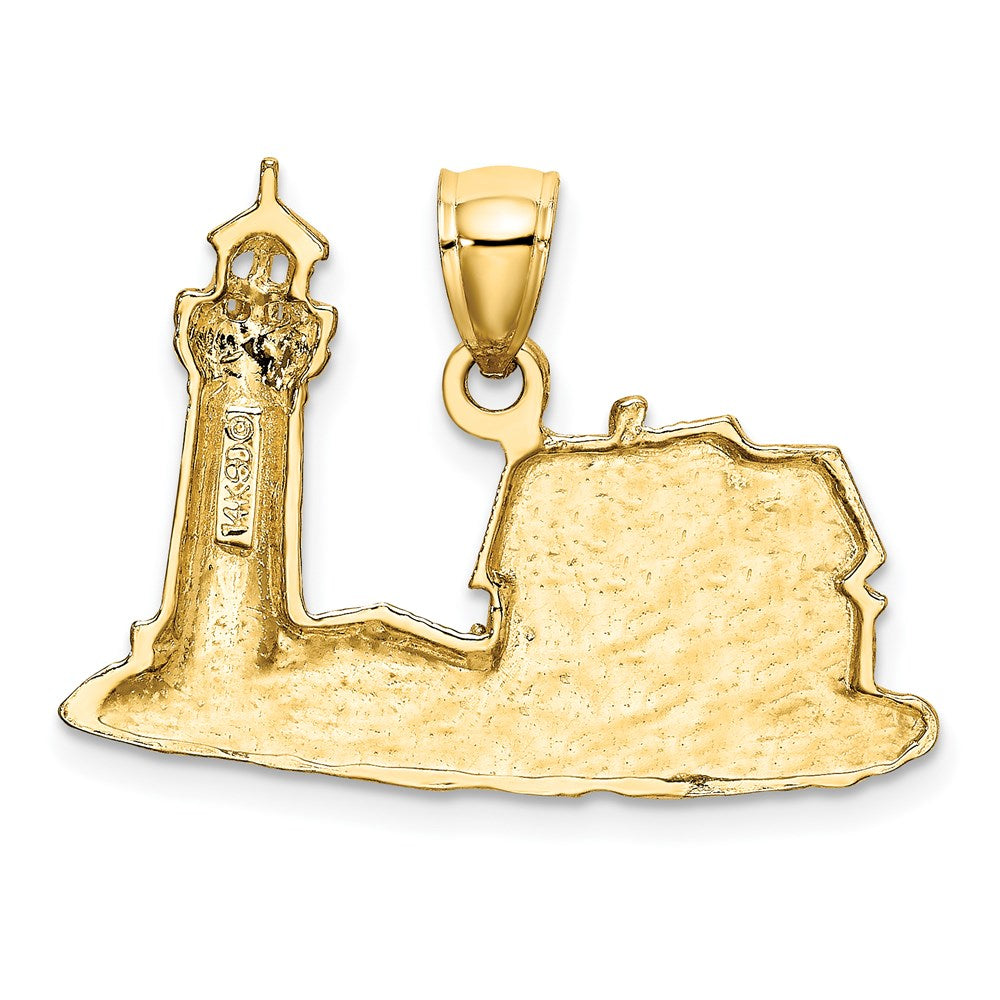 14k Yellow Gold 27.26 mm 2-D Nubble Lighthouse Charm (3.48 grams)