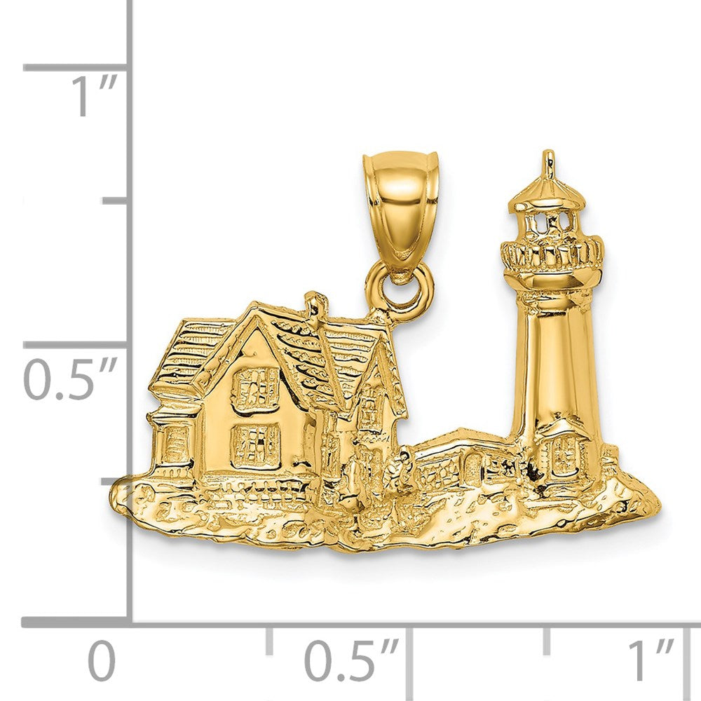 14k Yellow Gold 27.26 mm 2-D Nubble Lighthouse Charm (3.48 grams)
