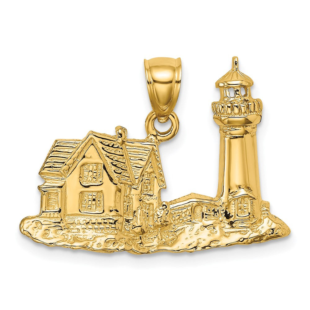 14k Yellow Gold 27.26 mm 2-D Nubble Lighthouse Charm (3.48 grams)