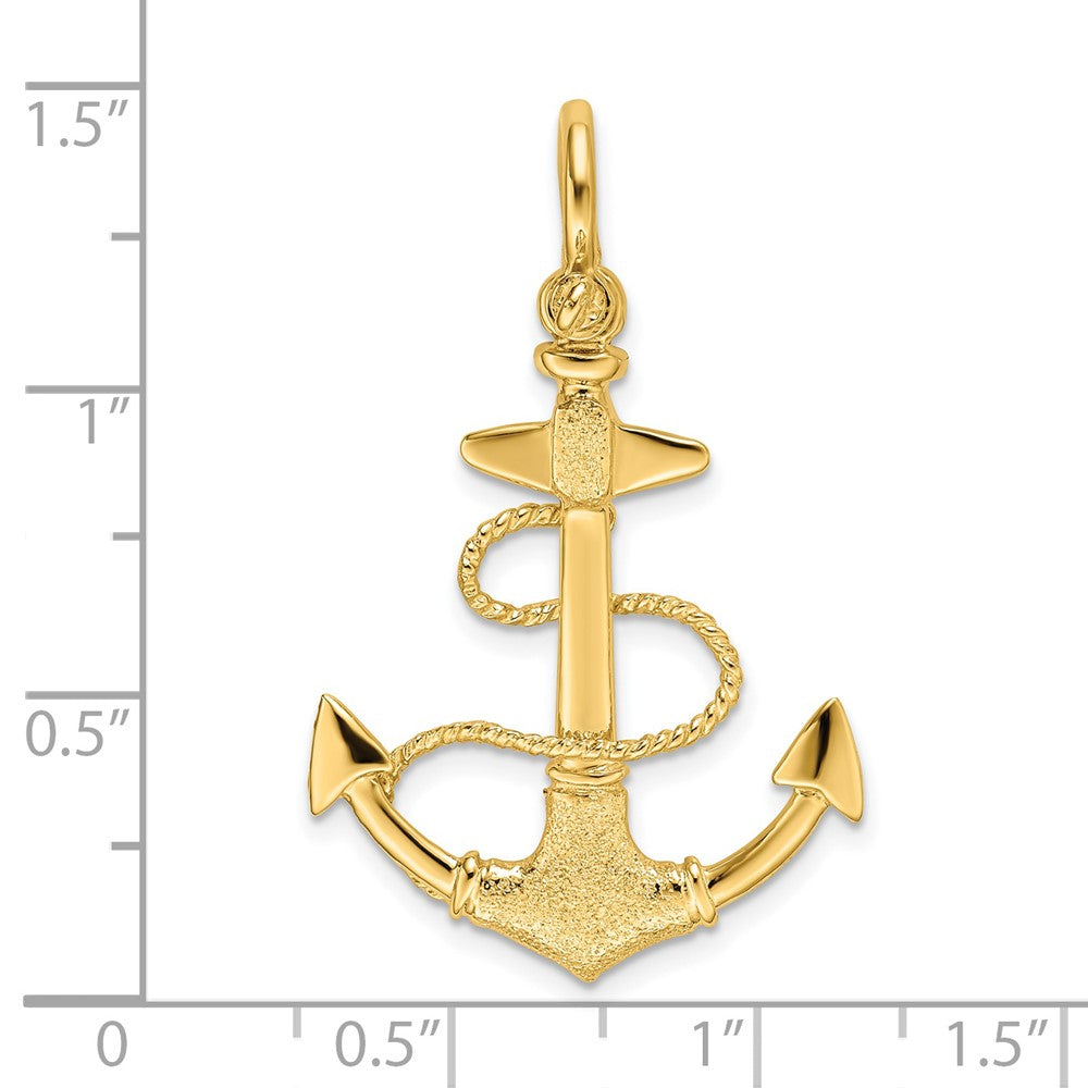 14k Yellow Gold 21.7 mm 3-D Textured Anchor w/Rope and Shackle Bail Charm (3.57 grams)