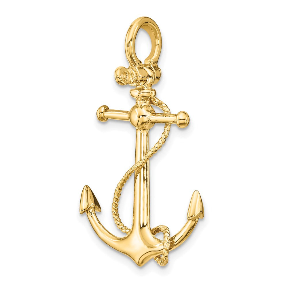 14k Yellow Gold 20 mm 3-D Anchor W/Long T Bar and Shackle Bail Charm (3.35 grams)