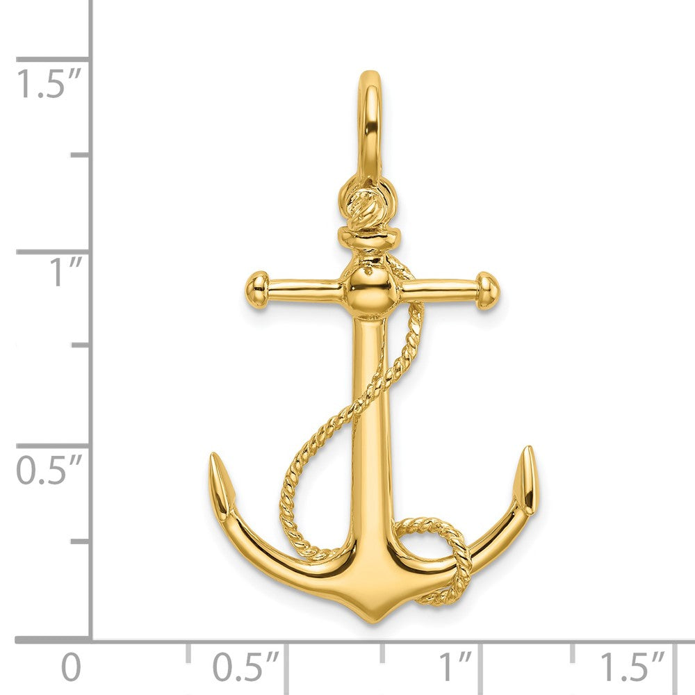 14k Yellow Gold 20 mm 3-D Anchor W/Long T Bar and Shackle Bail Charm (3.35 grams)