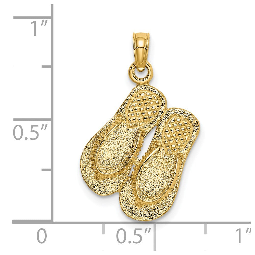 14k Yellow Gold 13.8 mm Large Textured Strap Double Flip-Flop Charm (2.27 grams)