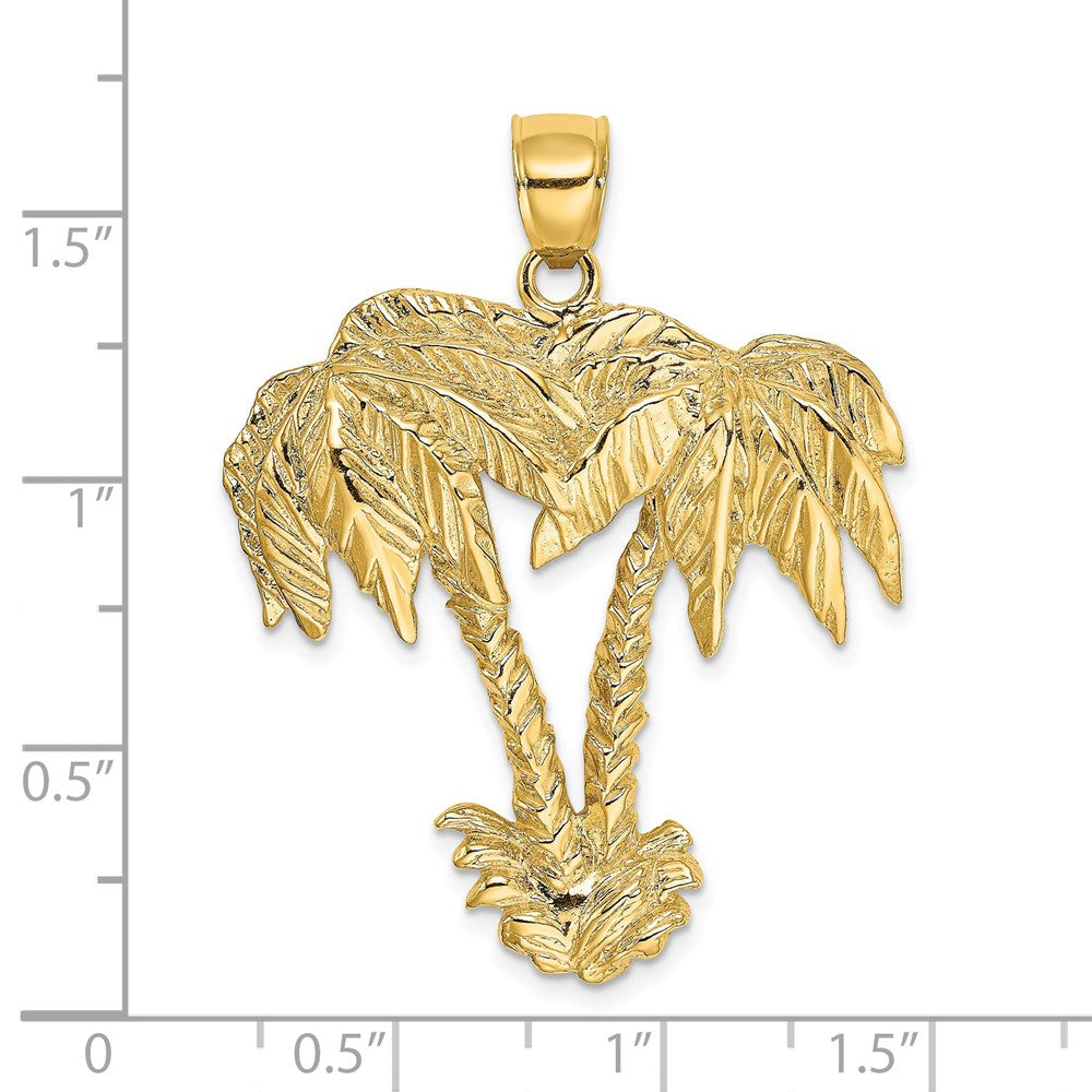 14k Yellow Gold 33.7 mm 2-D Double Palm Trees Charm (9.91 grams)