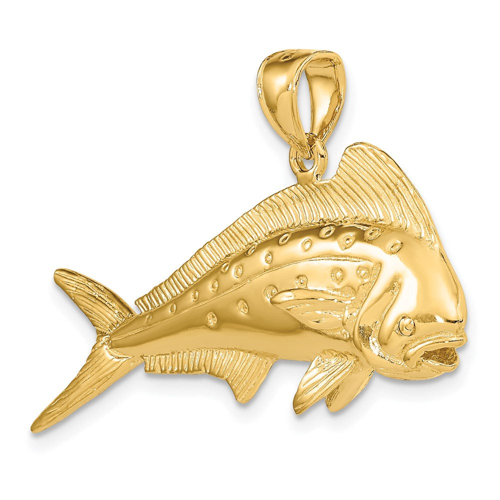 14k Yellow Gold 44.75 mm 3-D Female Dorado (Mahi-Mahi) Charm (13.41 grams)