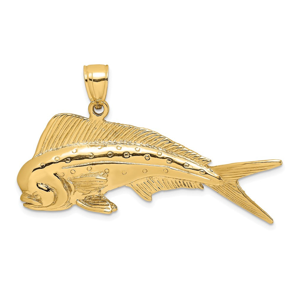 14k Yellow Gold 42.5 mm 3-D Male Dorado (Mahi-Mahi) Charm (9.74 grams)