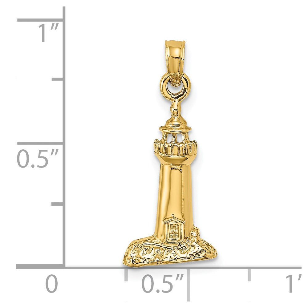14k Yellow Gold 10.45 mm 2-D Polished and Textured Lighthouse Charm (1.26 grams)