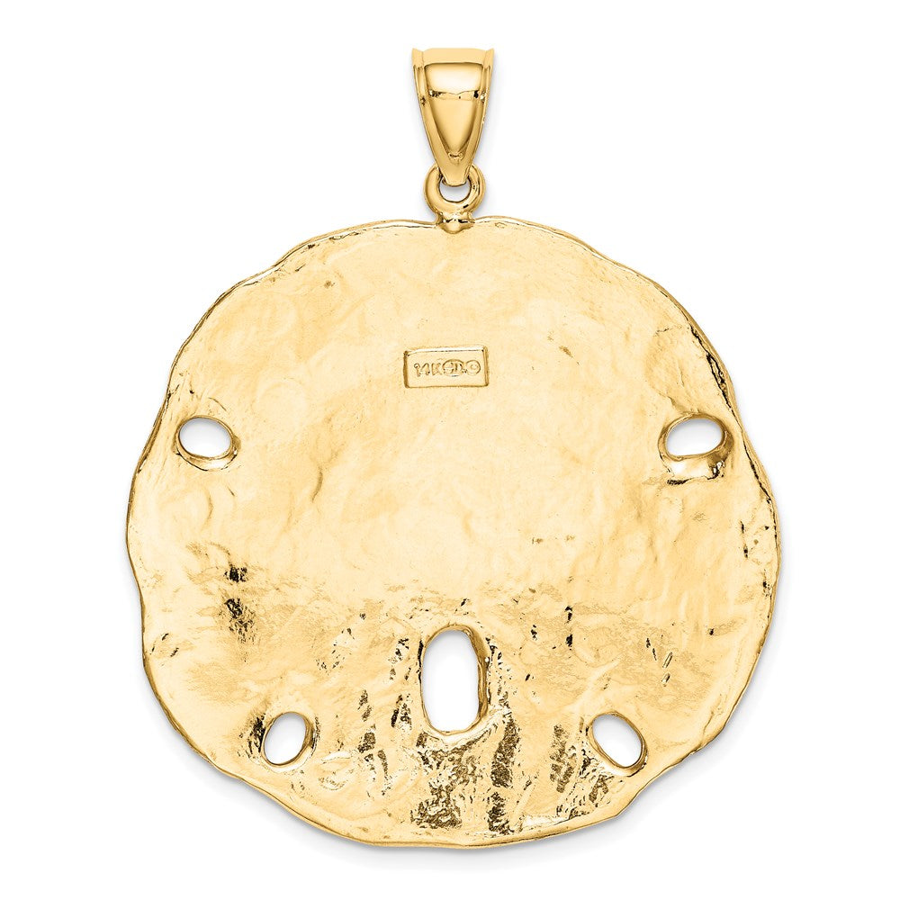 14k Yellow Gold 38.2 mm Polished Large Sand Dollar Charm (15.15 grams)