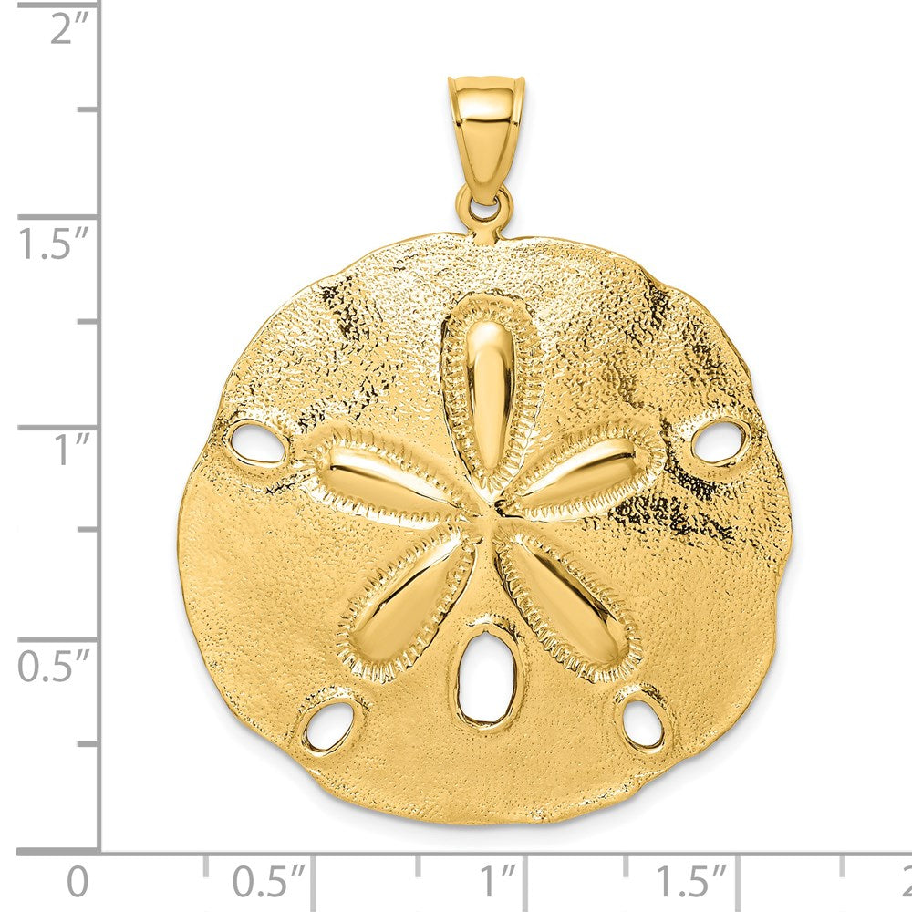14k Yellow Gold 38.2 mm Polished Large Sand Dollar Charm (15.15 grams)