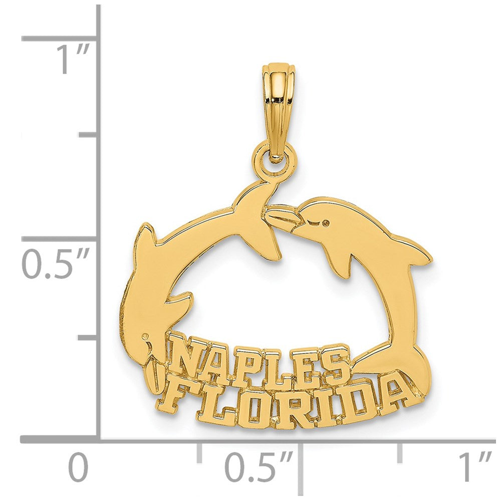 14k Yellow Gold 21.1 mm NAPLES FLORIDA Jumping Dolphins Charm (1.4 grams)