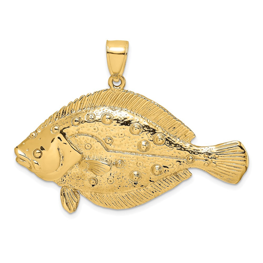 14k Yellow Gold 42.5 mm 3-D Flounder Fish Charm (18.51 grams)