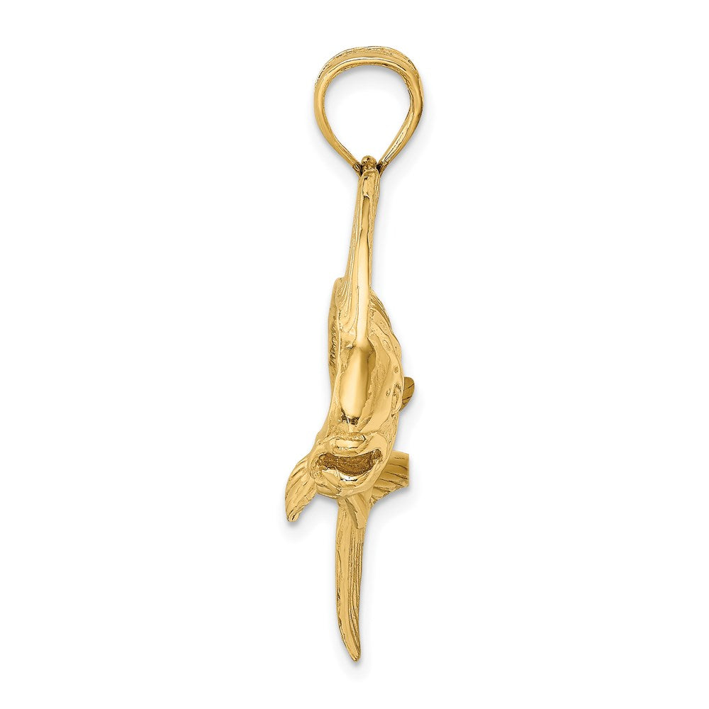 14k Yellow Gold 51.9 mm 2-D Female Dorado (Mahi-Mahi) Charm (9.31 grams)