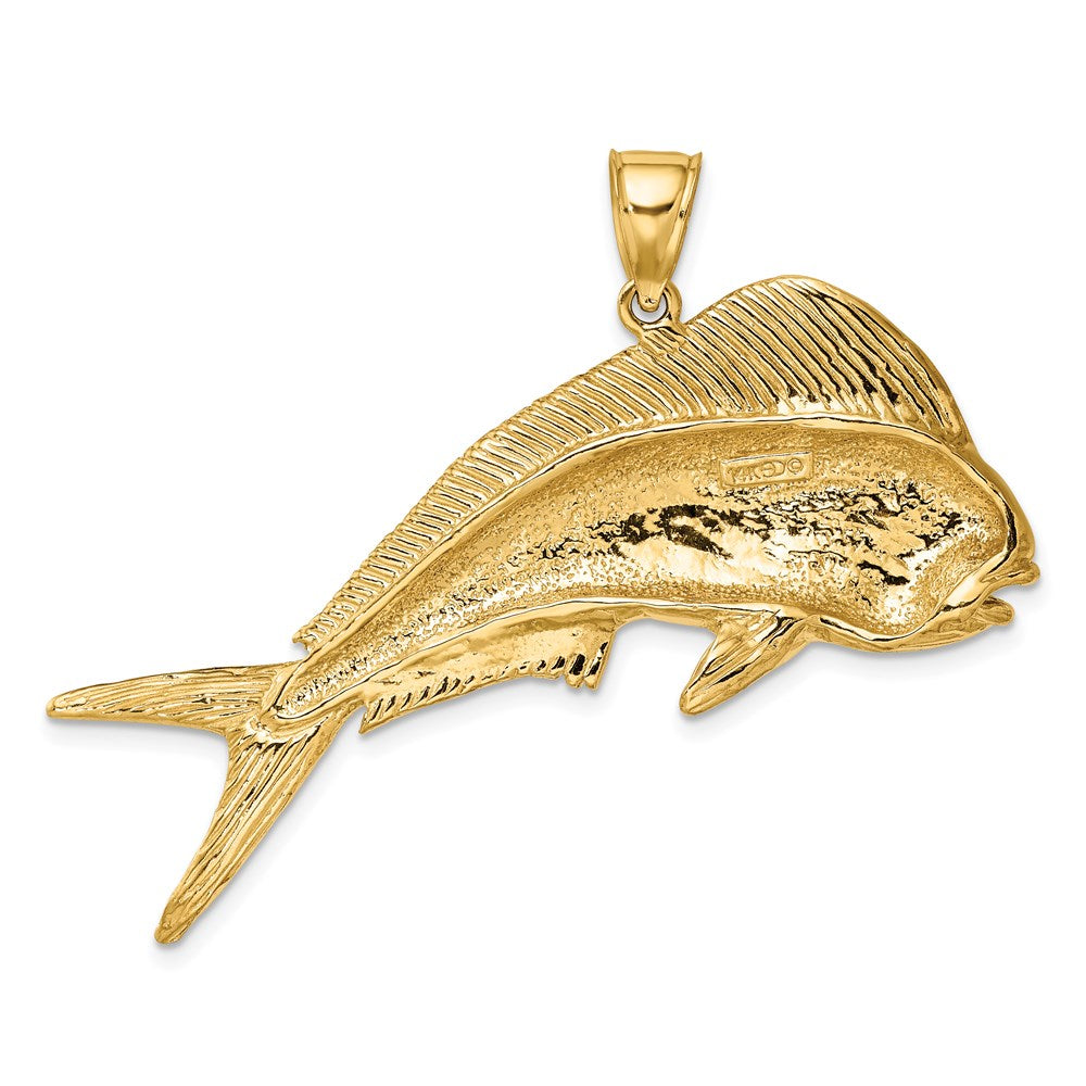 14k Yellow Gold 51.9 mm 2-D Female Dorado (Mahi-Mahi) Charm (9.31 grams)