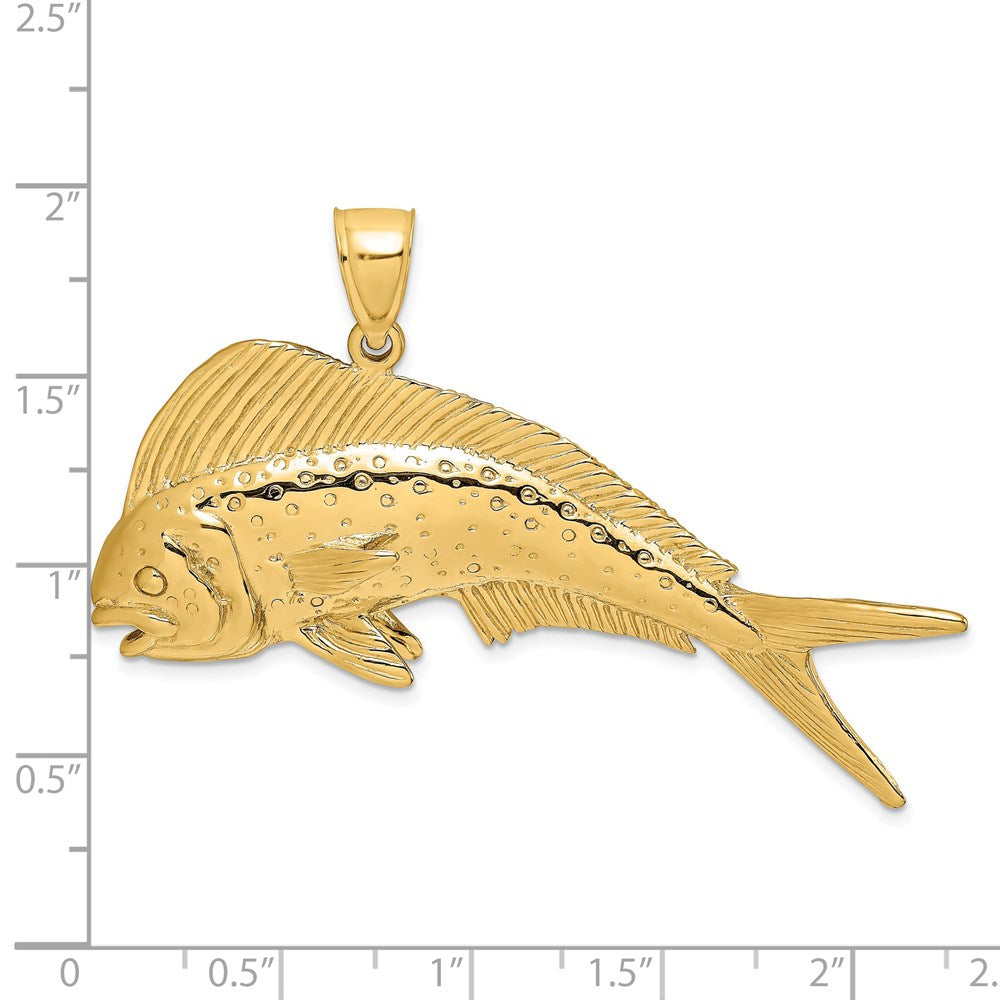 14k Yellow Gold 51.9 mm 2-D Female Dorado (Mahi-Mahi) Charm (9.31 grams)