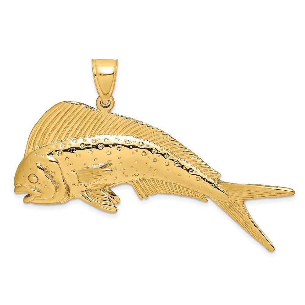 14k Yellow Gold 51.9 mm 2-D Female Dorado (Mahi-Mahi) Charm (9.31 grams)