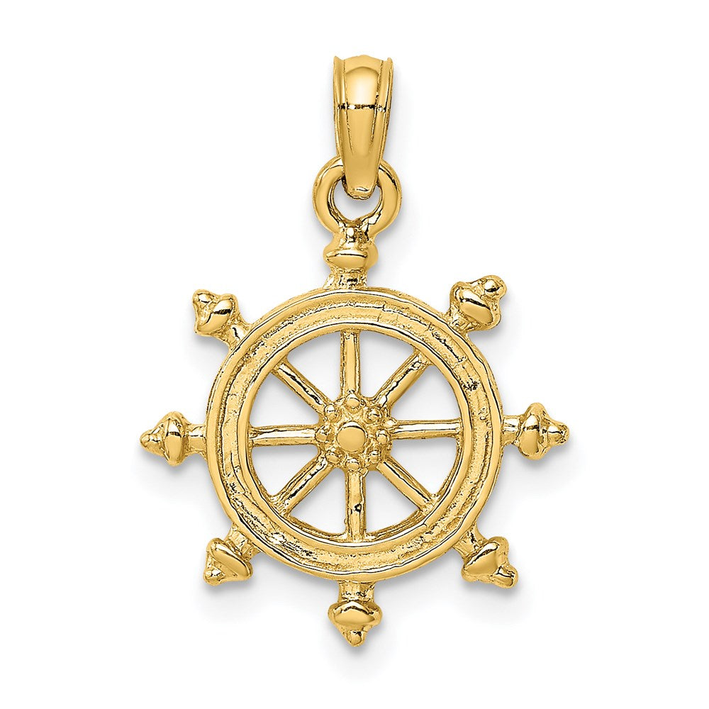 14k Yellow Gold 15.6 mm 2-D Engraved Ship Wheel Charm (1.22 grams)