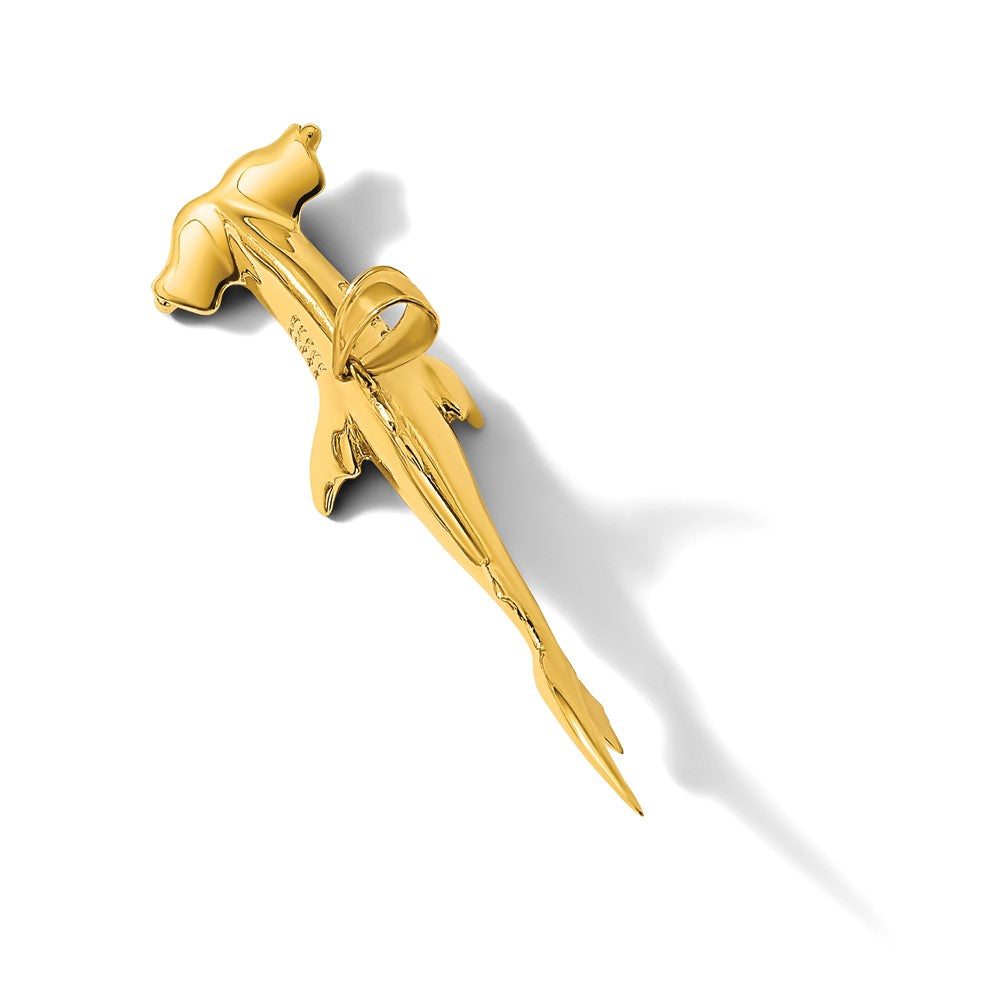 14k Yellow Gold 51.75 mm rhead Shark Charm (11.78 grams)