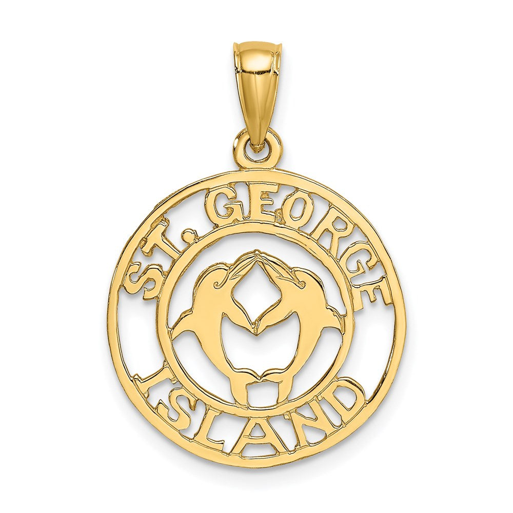 14k Yellow Gold 19.85 mm ST. GEORGE ISLAND w/DOLPHINS Circle Charm (1.46 grams)