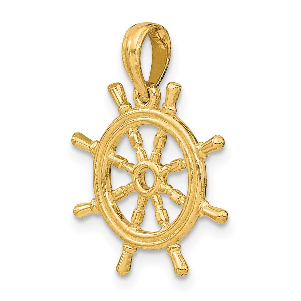 14k Yellow Gold 16.8 mm 3-D Ships Wheel Charm (1.41 grams)