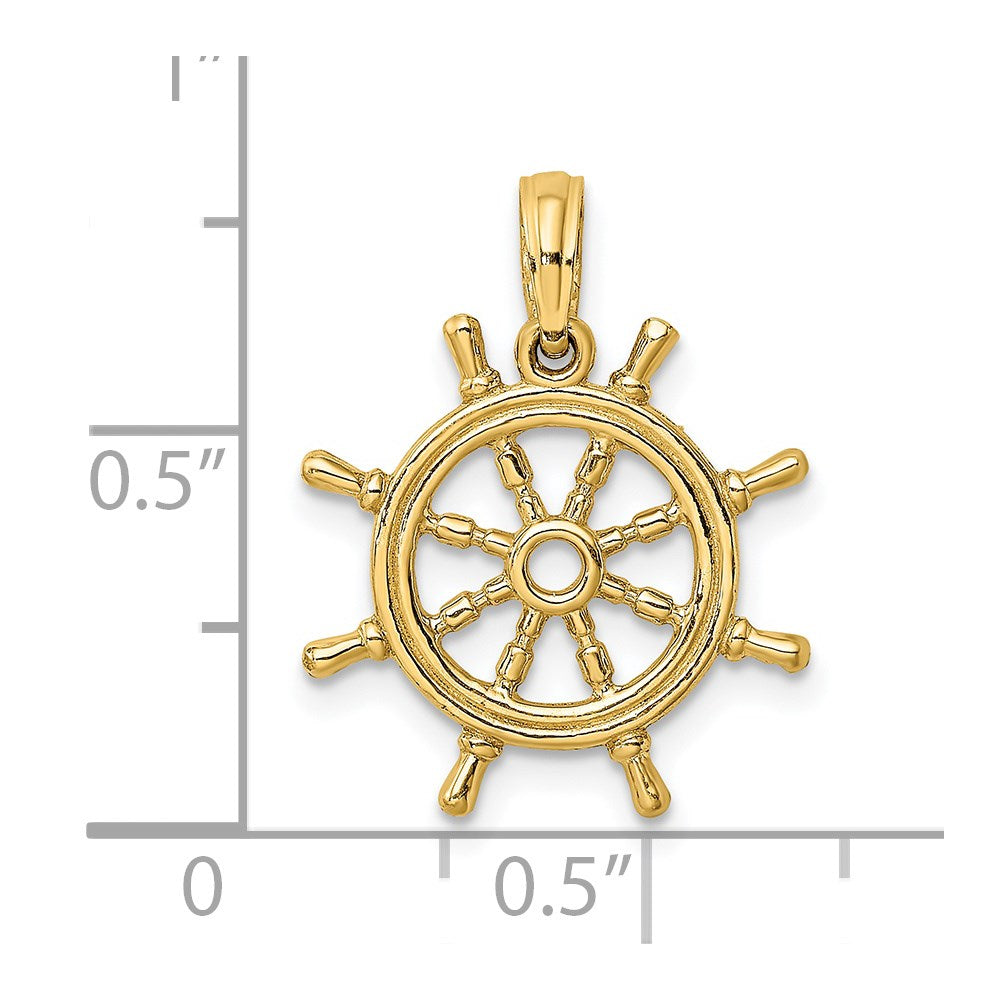 14k Yellow Gold 16.8 mm 3-D Ships Wheel Charm (1.41 grams)