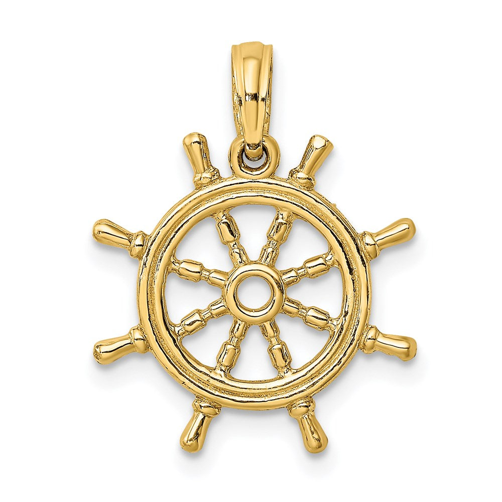 14k Yellow Gold 16.8 mm 3-D Ships Wheel Charm (1.41 grams)