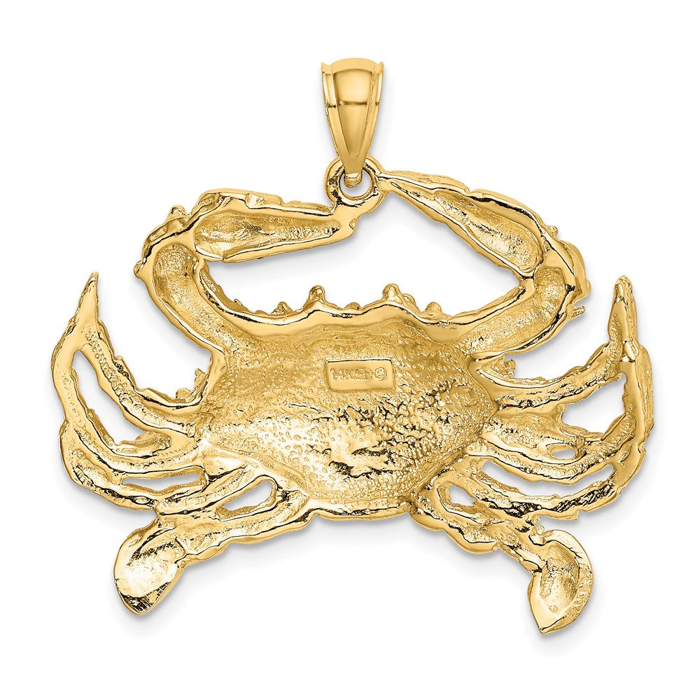 14k Yellow Gold 23.9 mm Blue Crab Charm (6.71 grams)