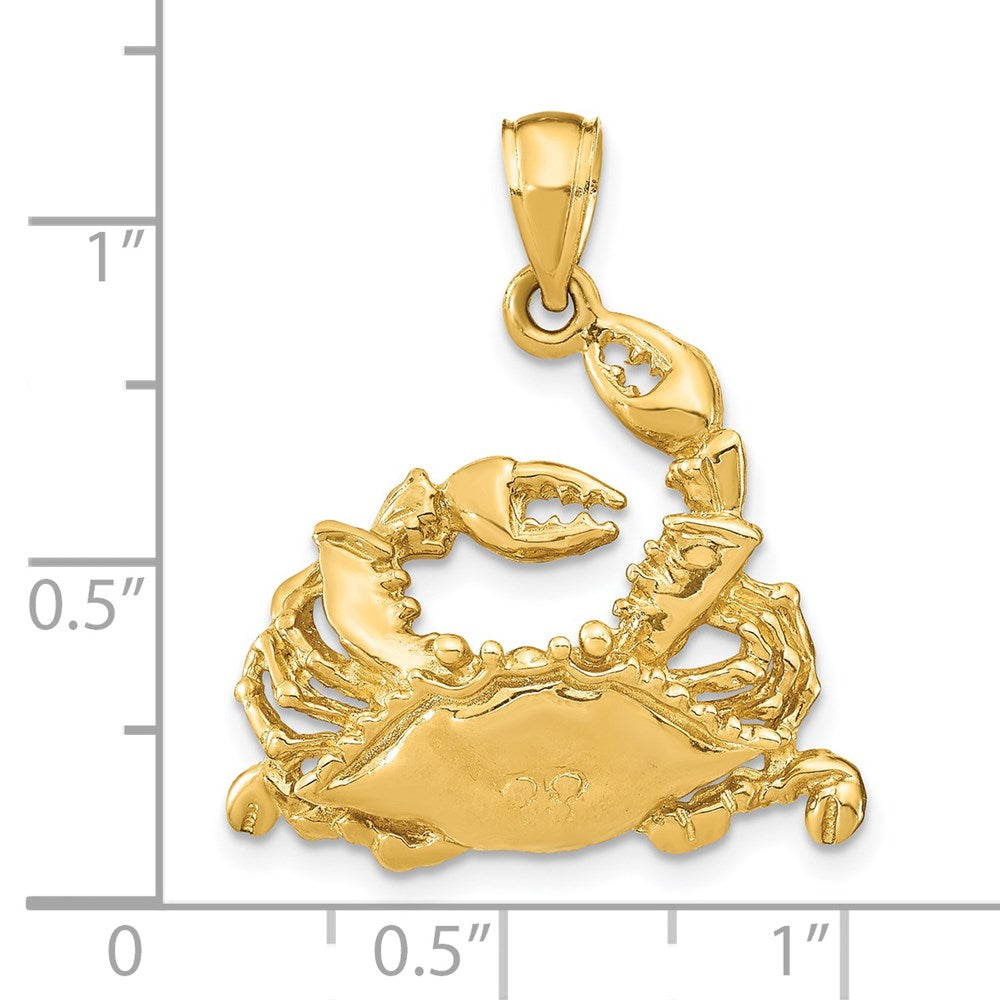 14k Yellow Gold 24 mm Polished Blue Crab Charm (4.08 grams)