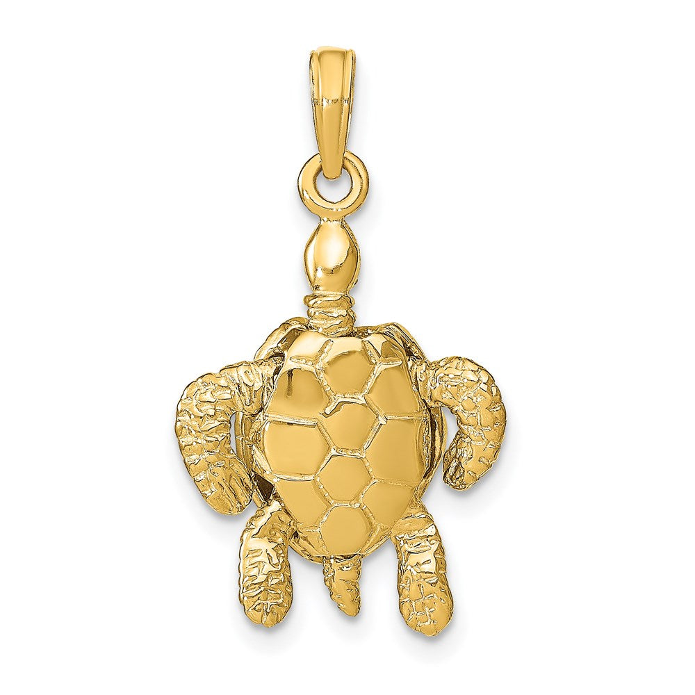 14k Yellow Gold 16 mm 3-D Sea Turtle with Moveable Head and Legs Charm (4.27 grams)