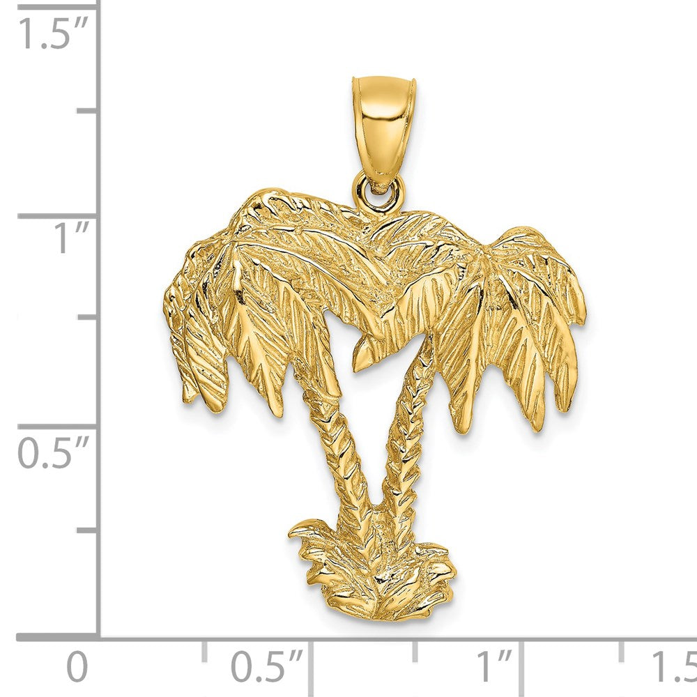14k Yellow Gold 26.2 mm 2-D Double Palm Tree Charm (5.46 grams)