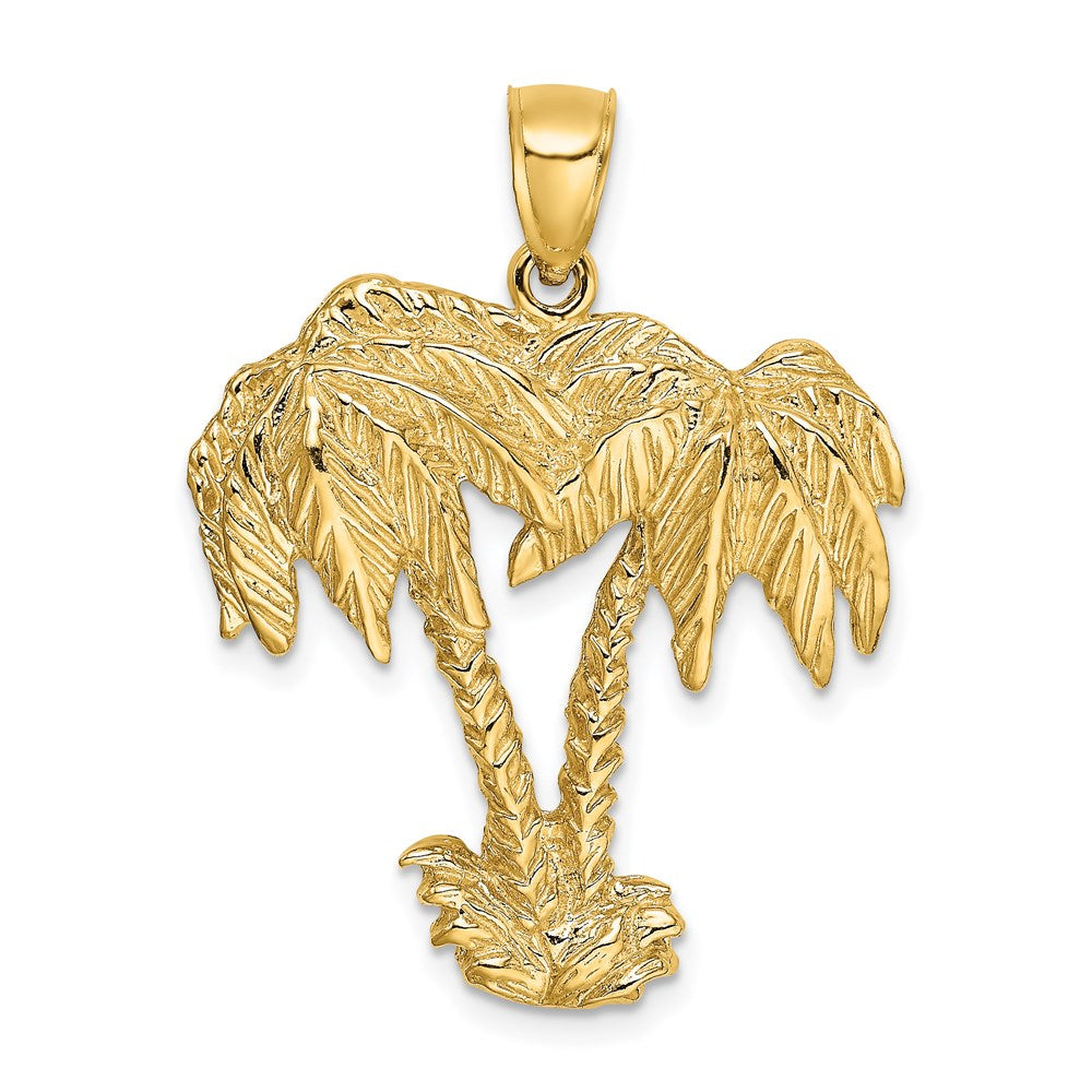 14k Yellow Gold 26.2 mm 2-D Double Palm Tree Charm (5.46 grams)