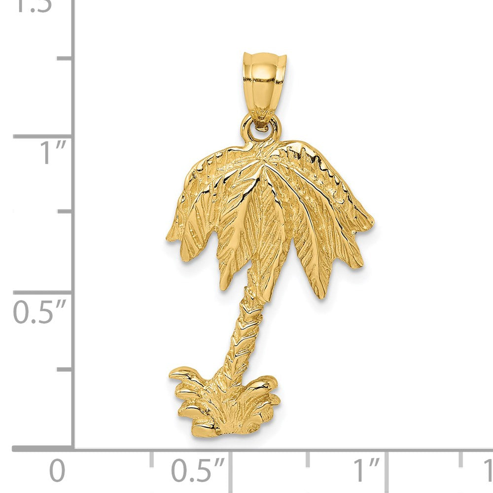 14k Yellow Gold 17.4 mm 2-D Textured Single Palm Tree Charm (3.29 grams)