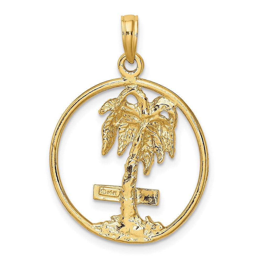 14k Yellow Gold 20.6 mm MARCO IS. Palm Tree Round Charm (2.5 grams)