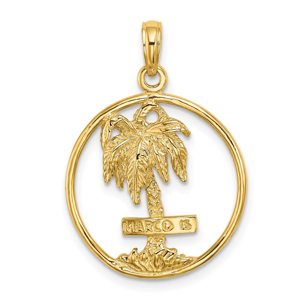 14k Yellow Gold 20.6 mm MARCO IS. Palm Tree Round Charm (2.5 grams)
