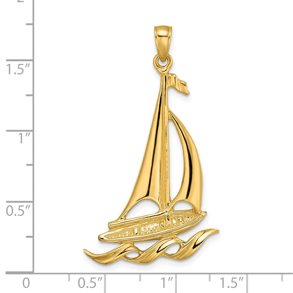 14k Yellow Gold 24.5 mm Sailboat with Waves Pendant (4.44 grams)