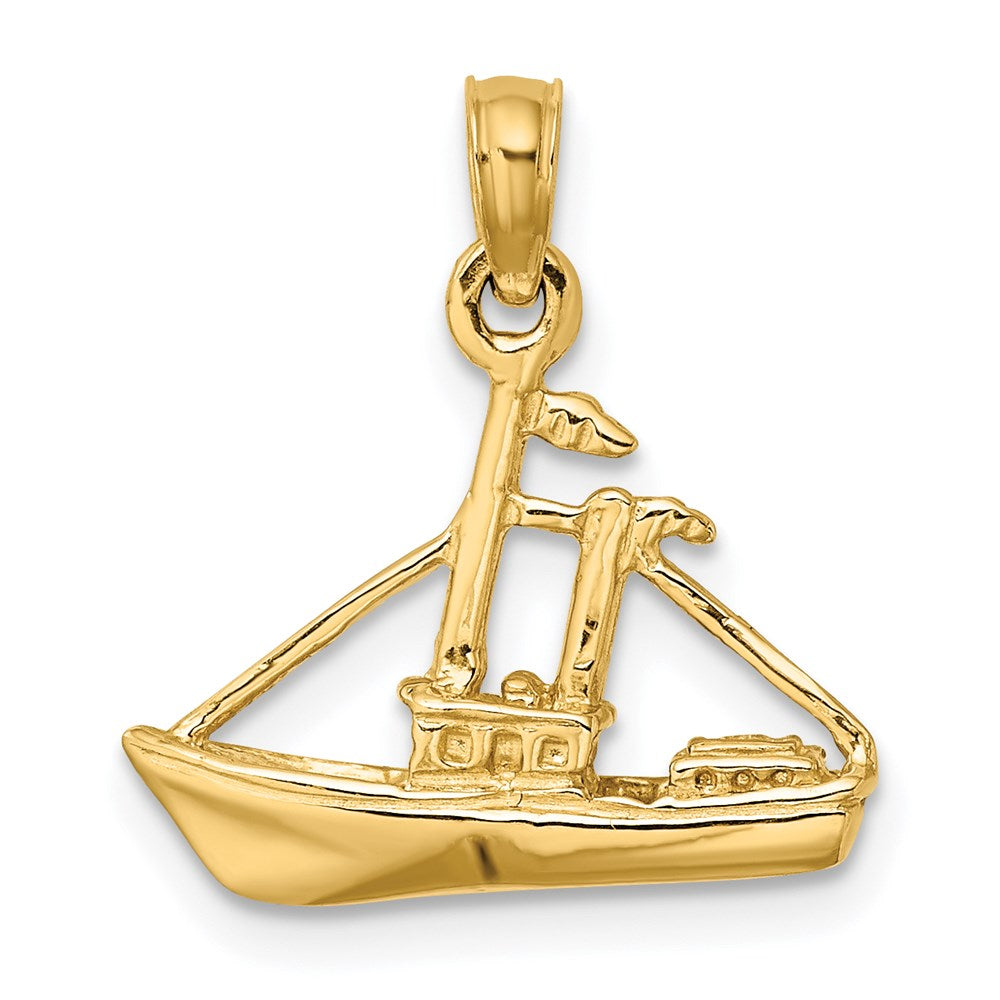 14k Yellow Gold 16.9 mm 3-D Cargo Ship W/ Tug Boat Charm (1.83 grams)