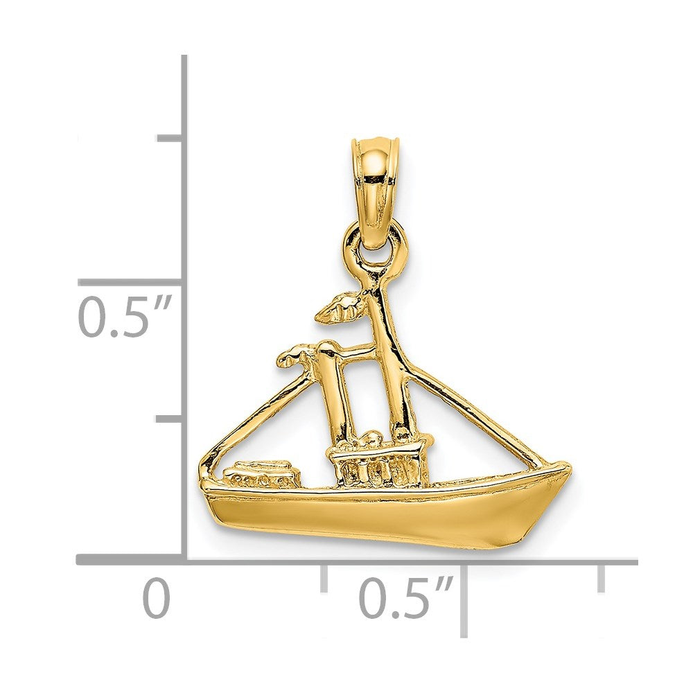 14k Yellow Gold 16.9 mm 3-D Cargo Ship W/ Tug Boat Charm (1.83 grams)