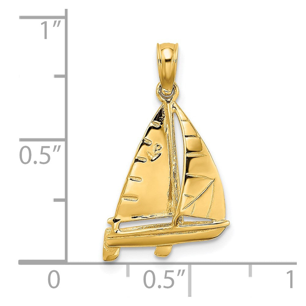 14k Yellow Gold 12.9 mm 3-D Polished SAILBOAT Charm (1.41 grams)